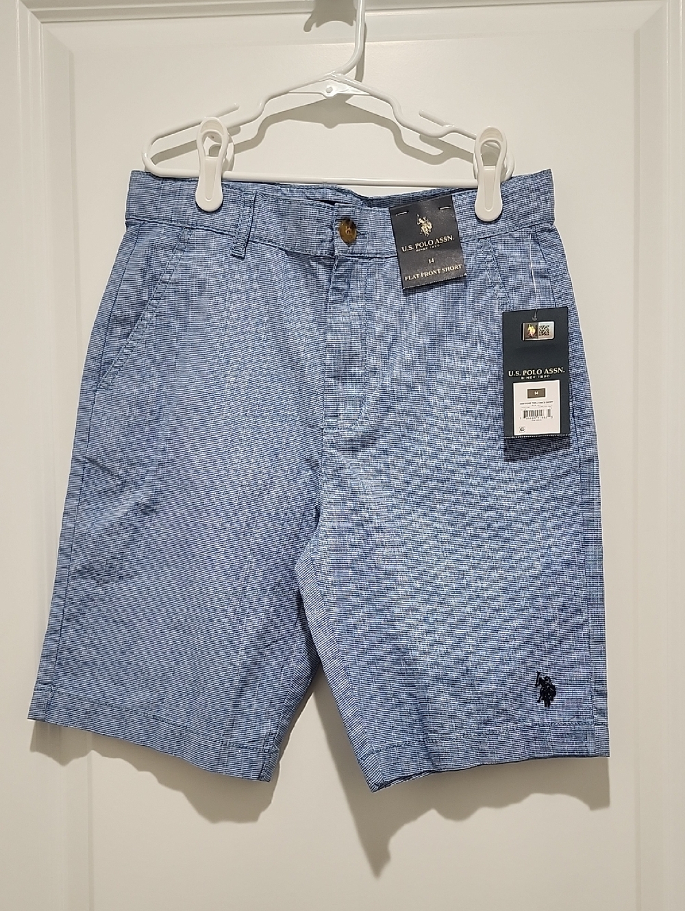 U.S. Polo Assn. Light Blue Flat Front Cotton Shorts-Boys Size 14